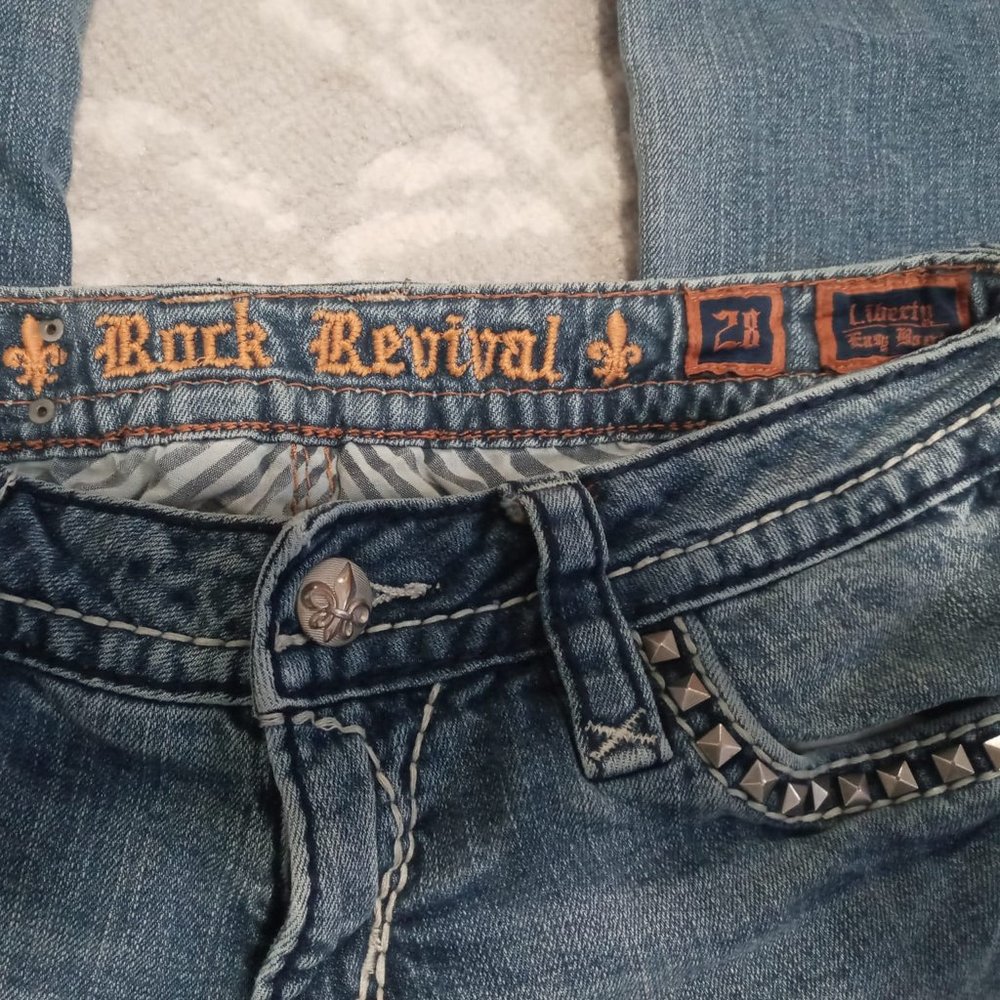 SOLD Rock Revival Liberty Studded Distressed Jeans 28 - Picture 3 of 5